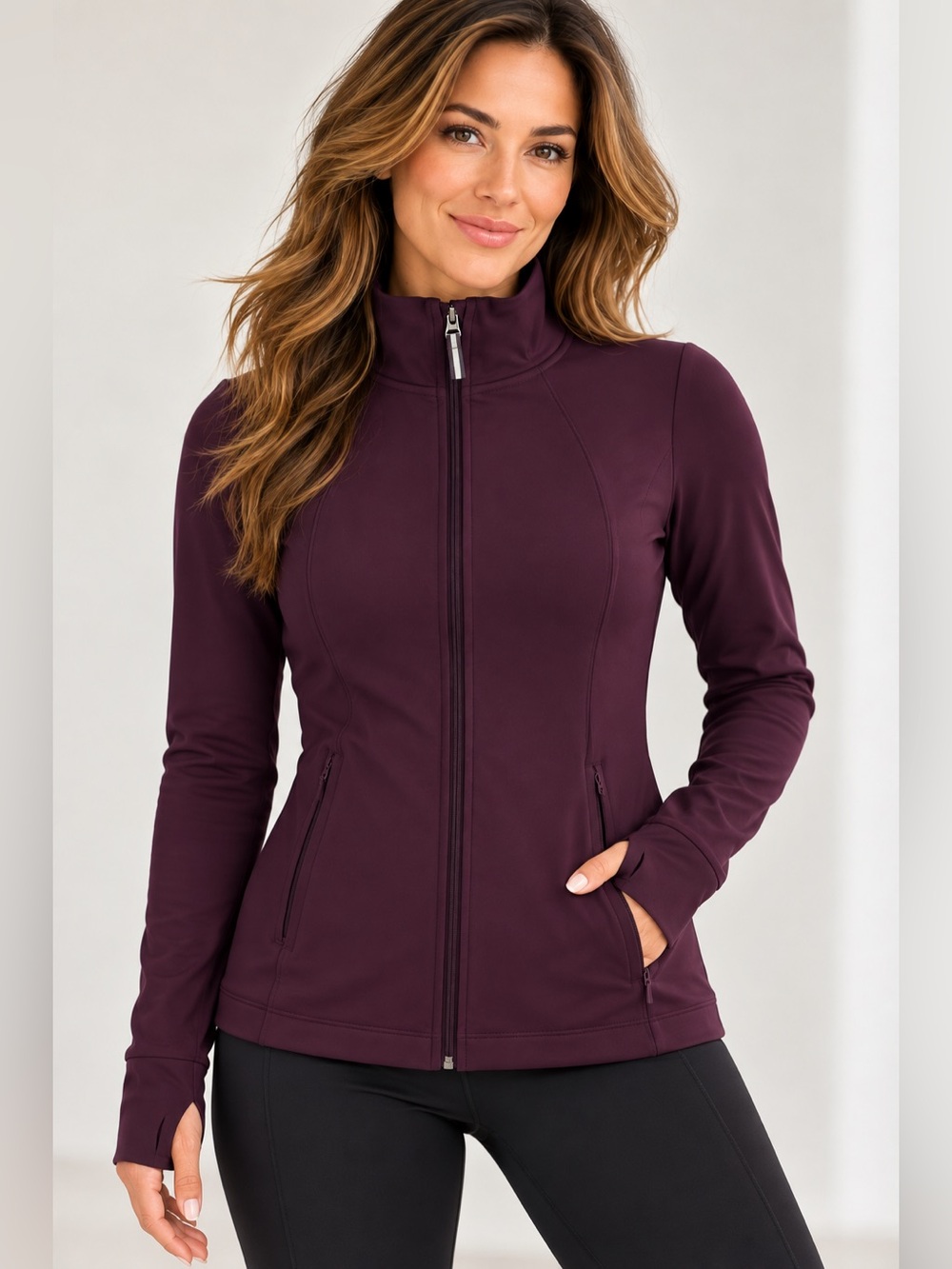 Jockey Women’s Full Zip Active Jacket Deep Eggplant Purple Size S